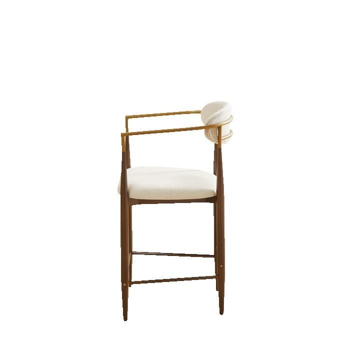 HOMVRA Juego de 2 sillas de comedor con reposabrazos dorados, estructura metálica, tapicería de tela, color beige.