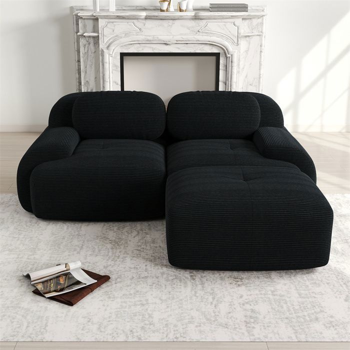DRIPEX Canapé d'angle 2 places en velours côtelé doux,Canapé modulable avec accoudoirs courbés,sans montage,pour salon,Noir