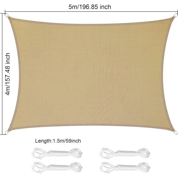 Vela ombreggiante rettangolare in poliestere 4x5 m - impermeabile, protezione UV, sabbia