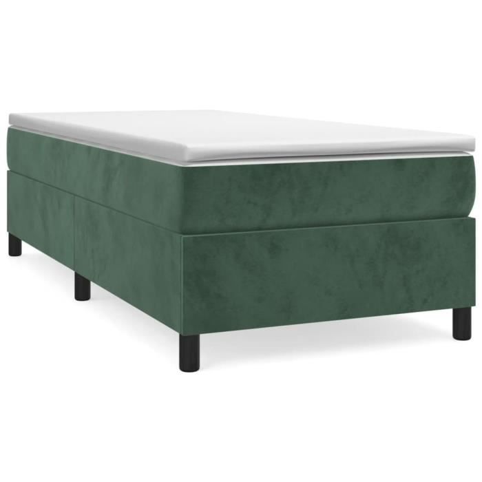Sommier à ressorts de lit - MOTHINESSTO - Vert foncé 90x200 cm - Velours - Pieds de lit inclus