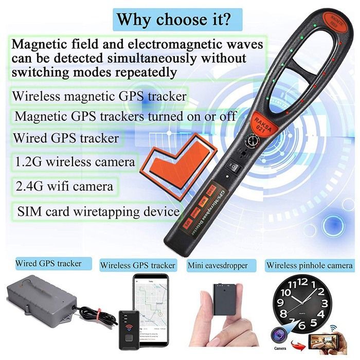 021 Escáner de seguridad portátil, detector de señal GPS inalámbrico para automóviles, para detectar señales y detectores de RF inalámbricos.