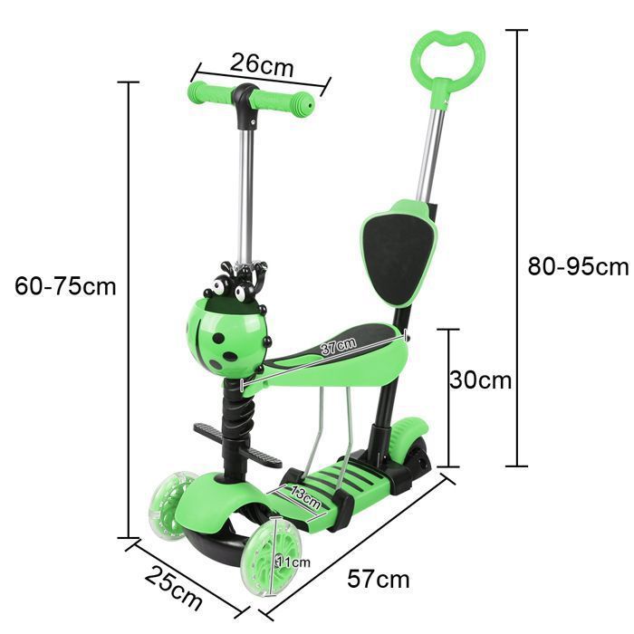 Trottinette pour Enfants 5 en 1 - MIPAN - Réglable - Avce 3 Roues LED élégantes - Trottinette Pliante - Max:50 kg -Vert