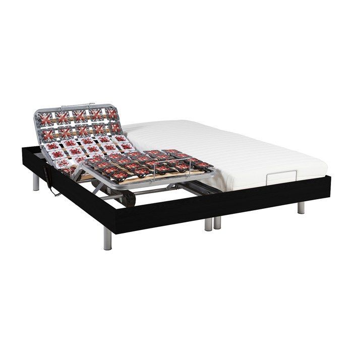 Cama de relajación eléctrica YSMÉE CASSIOPEE III con base de muelles y colchón de látex - 2 x 80 x 200 cm - Negra