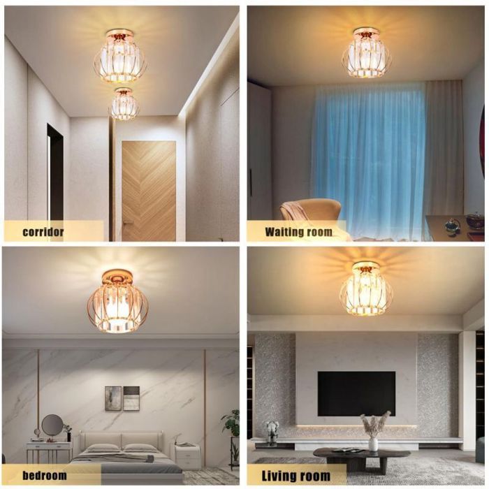 Lámpara de techo moderna de cristal WOTTES E27 LED, mini lámpara de techo tipo araña de cristal para cocina, pasillo o entrada, 1 unidad Ø18CM Oro rosa