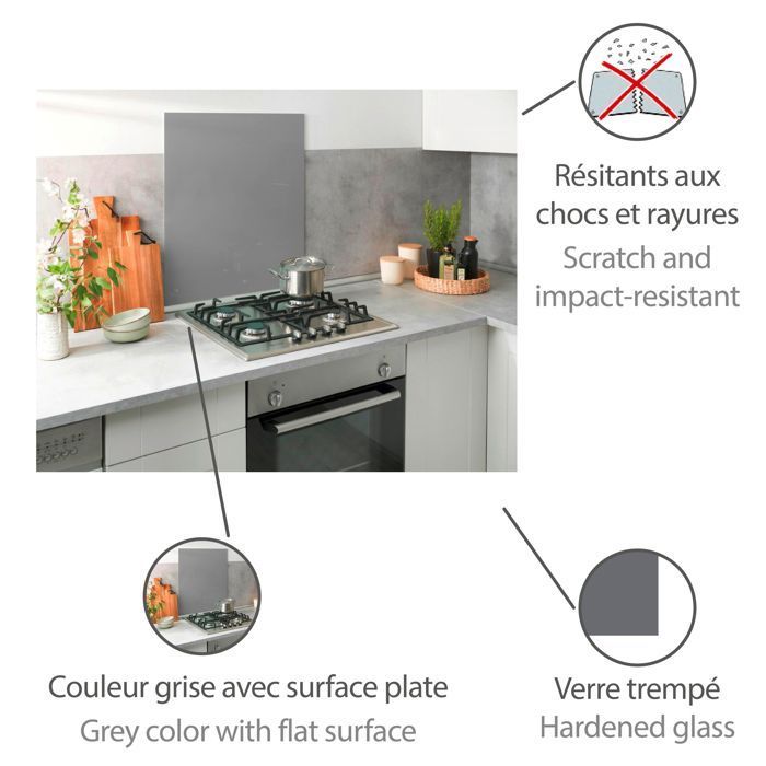 Paraschizzi da cucina in vetro WENKO, vetro temperato, 60x70 cm, grigio
