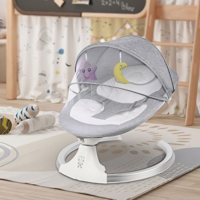 Elektrische babyschommel - Vijf instelbare snelheden - Timer - Bluetooth/muziek - Veiligheidsgordel - Afstandsbediening