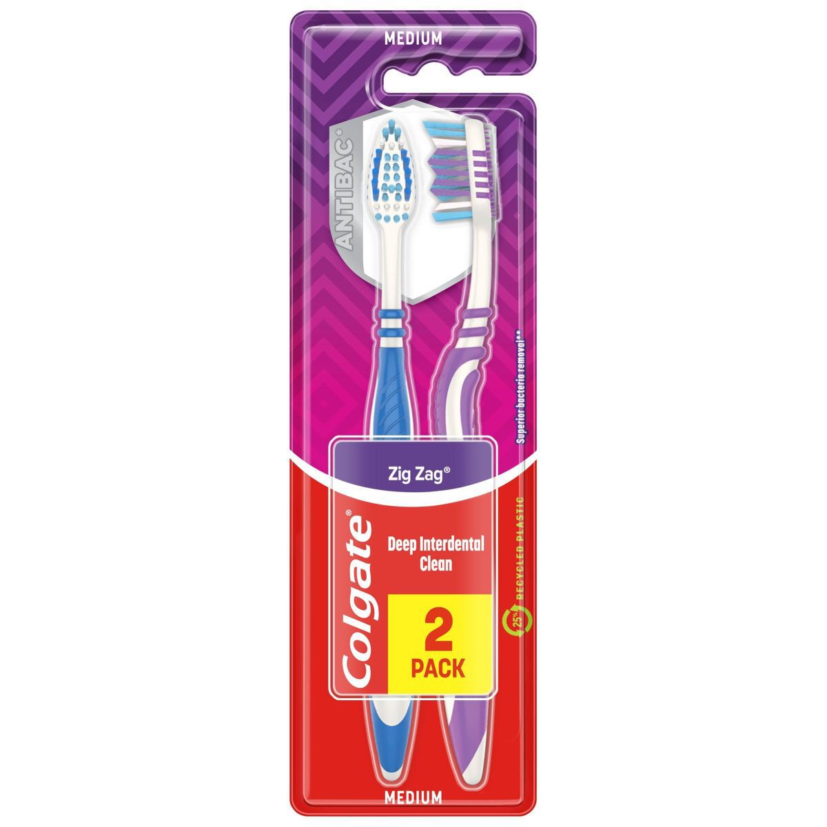 Colgate medium tandbørste 2 stk. Zig Zag