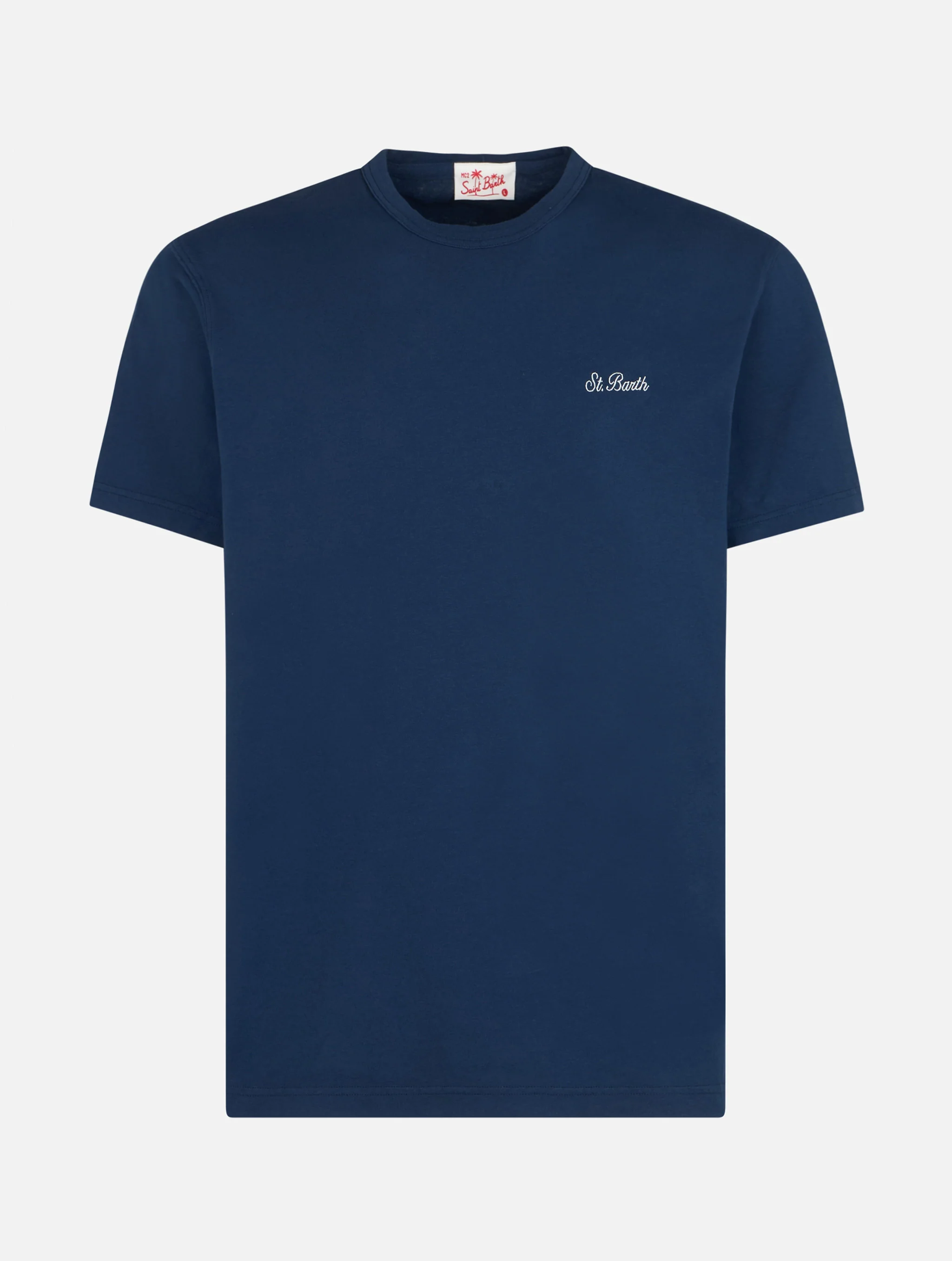 Heren T-shirt in Dover Blue, gemaakt van katoenen jersey met St. Barth-borduurwerk.
