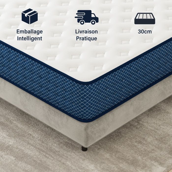 Colchón de 90x200 cm, 30 cm de grosor, firme, 7 zonas de confort con espuma viscoelástica adaptativa, reversible, soporte perfecto, DEWINNER