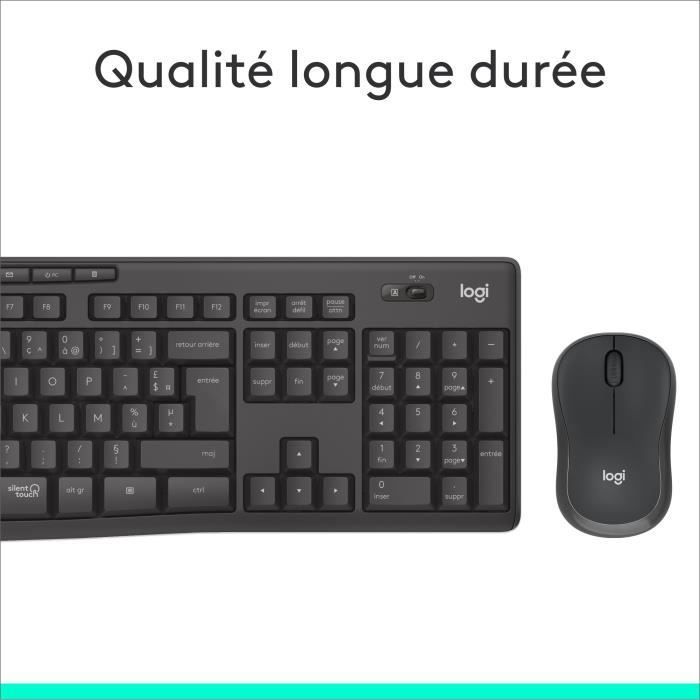 Ensemble Clavier Souris - Sans fil - Logitech - MK295 - AZERTY - Noir