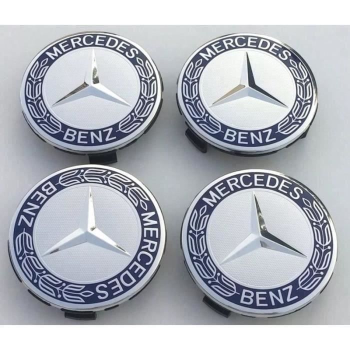 4 tapacubos centrales cromados y azules para ruedas Mercedes QUf1084