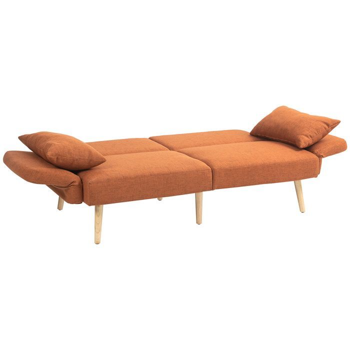 Dreisitzer-Schlafsofa mit Klick-Klack-Mechanismus, verstellbarer Rückenlehne und verstellbaren Armlehnen, brauner Stoff in Leinenoptik