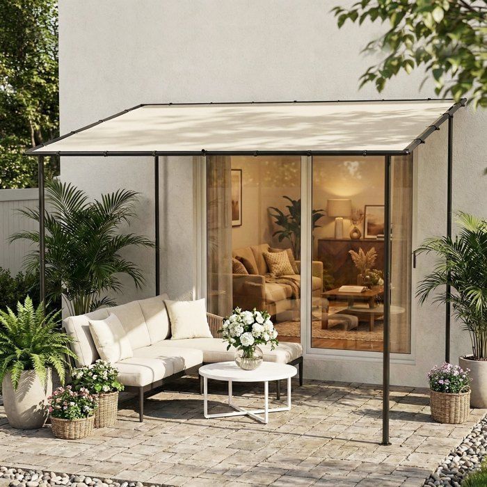 Pérgola de jardín Outsunny - toldo hidrófugo - sistema de drenaje - metal y poliéster - 3 x 2 m - color crema