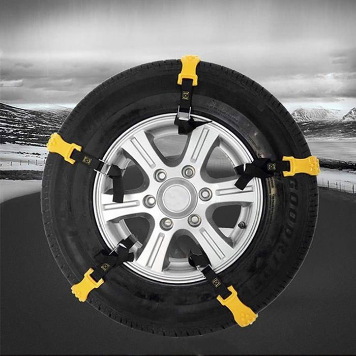 10 unidades de fundas antideslizantes para nieve de coche de 185 a 225 mm, cadenas amarillas para nieve, cables de tracción de emergencia antideslizantes ajustables.