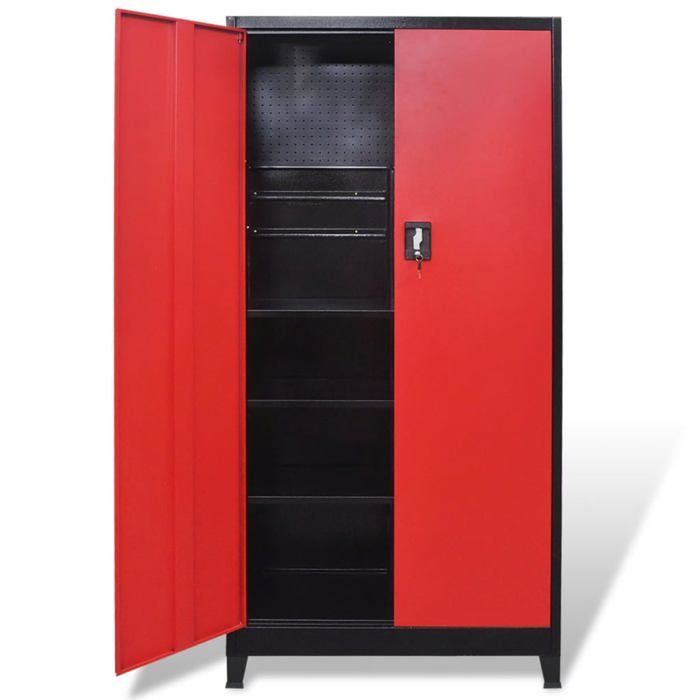 Armario de herramientas - vidaXL - 2 puertas - Acero - Negro y rojo - 90x40x180 cm