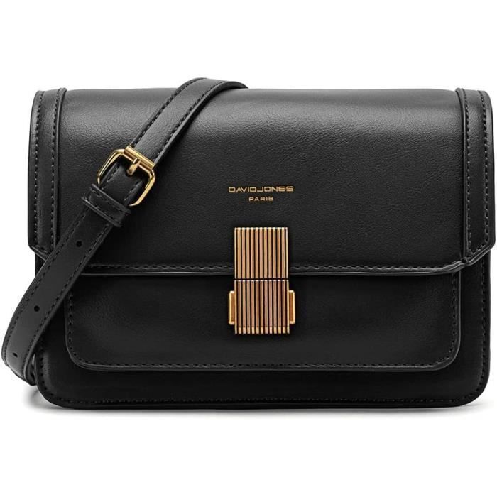 Bolso de hombro - David Jones - Bolso de hombro pequeño para mujer en piel sintética rígida - Solapa con bonito cierre - Negro