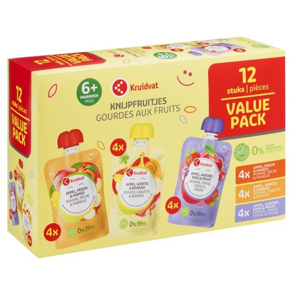 Kruidvat 6+M Bio ovocné lisované cereálie<br>12 x 90 g