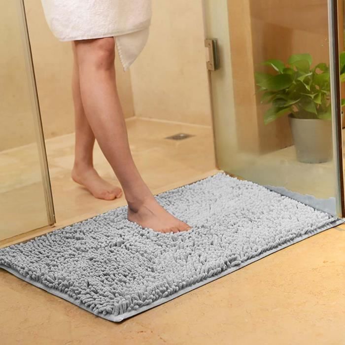 Alfombra de baño de pelo largo - Absorbente y antideslizante - Gris - 40 x 60 cm