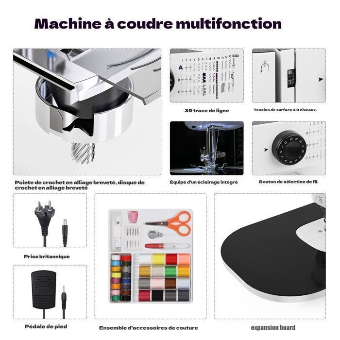 Machine à coudre électronique, 39 Modèles de Points Différents Petite, Machine à Coudre électrique avec Kit Accessoires