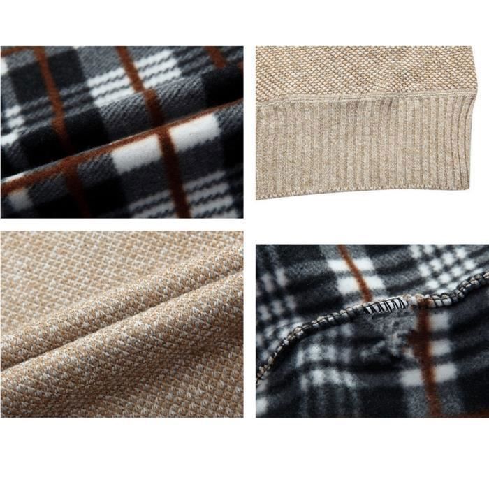 Cárdigan de hombre para otoño/invierno con cremallera frontal abierta, tejido de punto cálido, cuello recto, mangas largas con 2 bolsillos, color caqui.