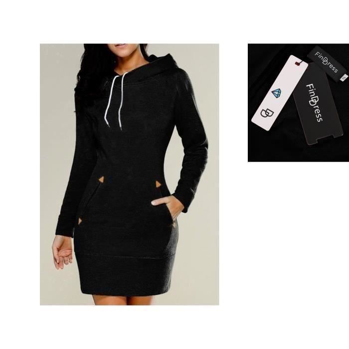 Sweat Femmes - FUNMOON - Finddress - Robe Pull Hiver - Long Avec Capuche - Manches Longues
