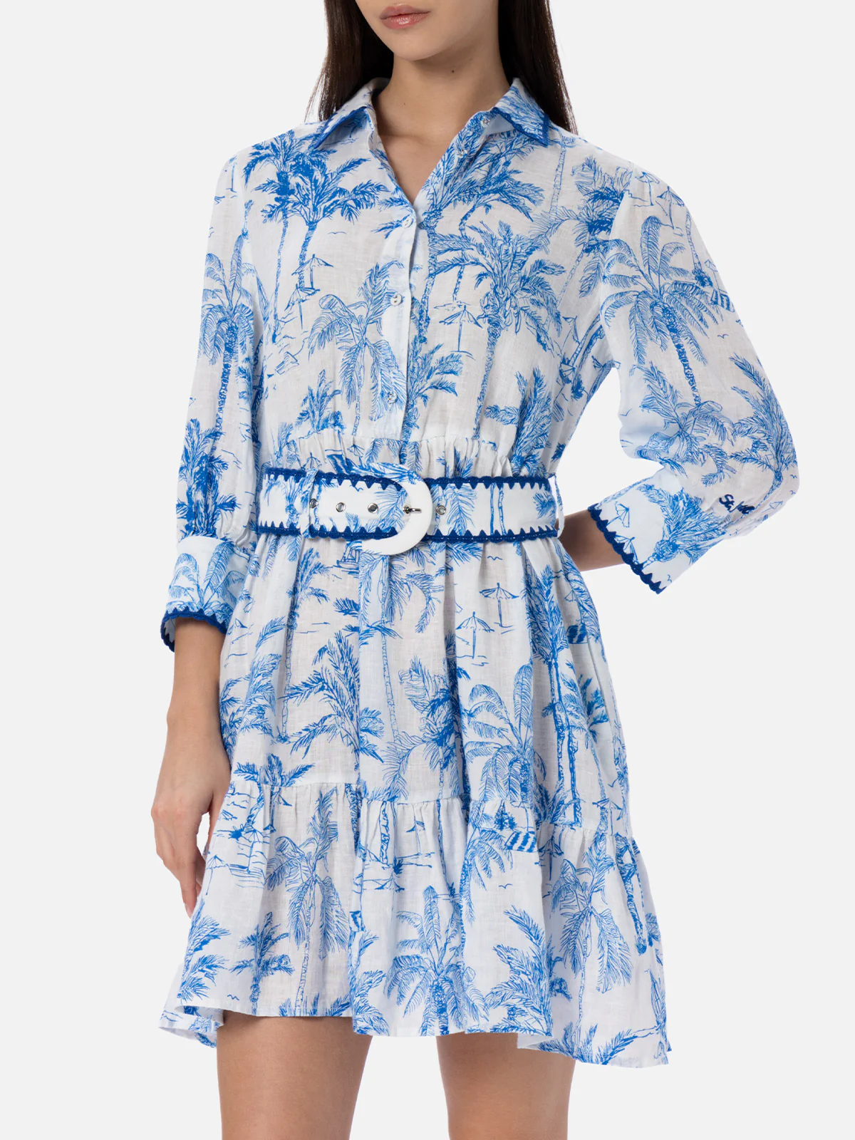 Damesjurk met korte blouse | Toile de Jouy-print | Rok met ruches | Verborgen zakken en elastische taille | 100% katoen | MC2 Saint Barth