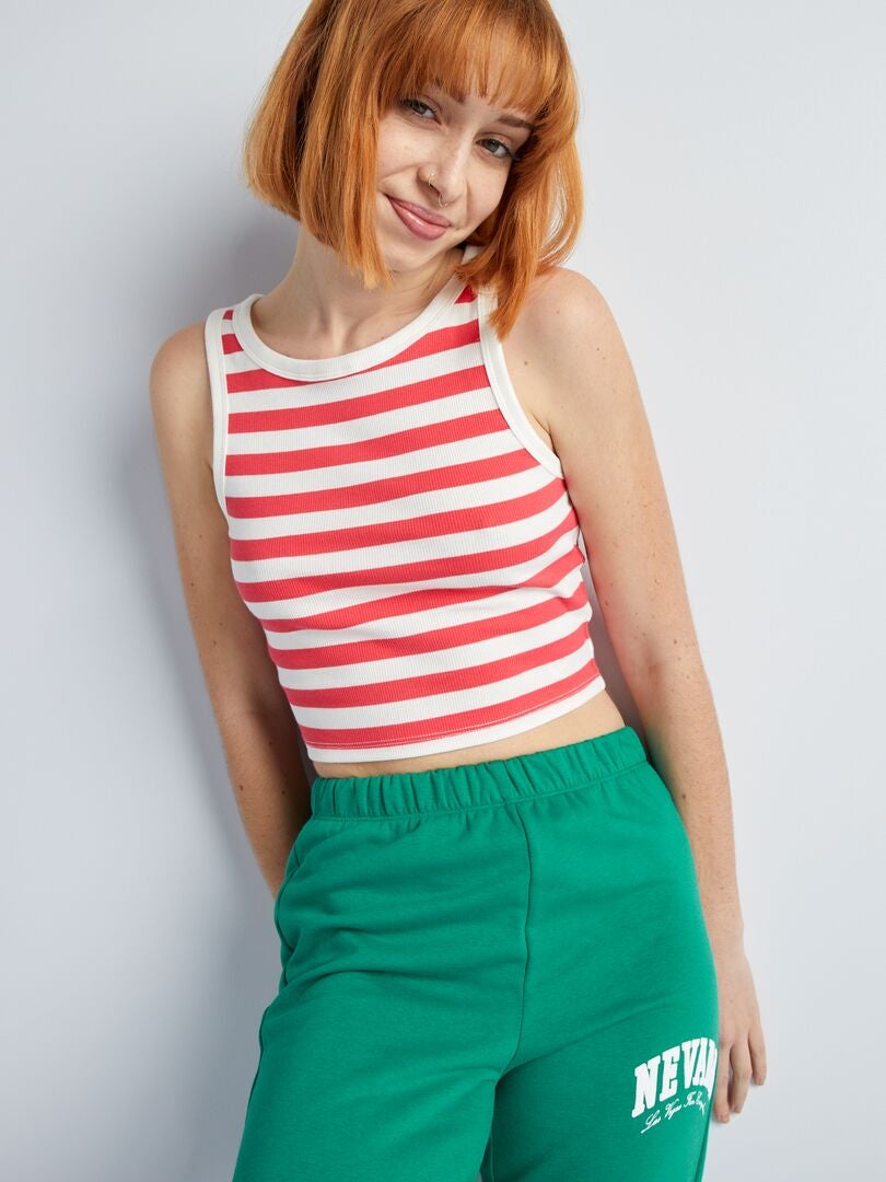Geribbelde tanktop met strepen - ROOD