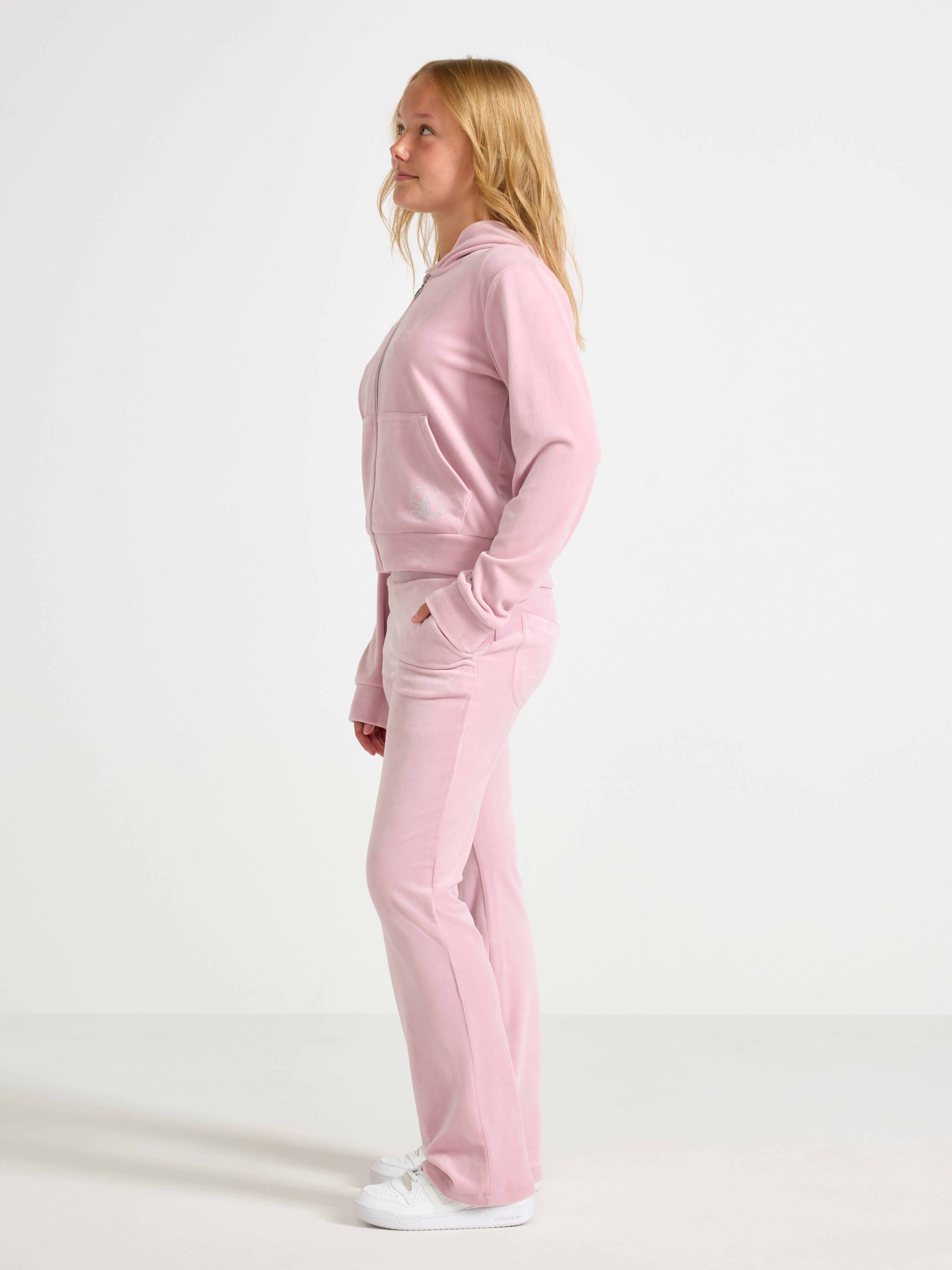Pantaloni svasati in velluto color lilla chiaro polveroso