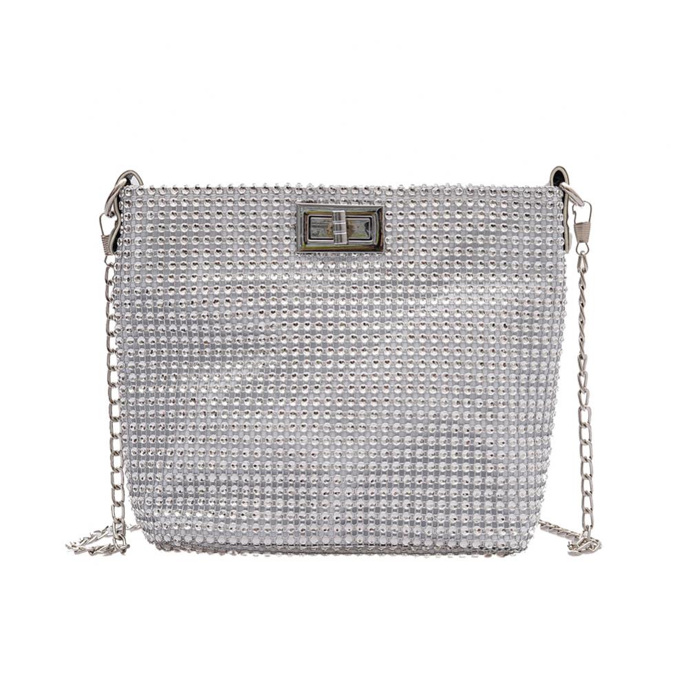 Pochette bandoulière élégante et brillante pour femme, ornée de strass.