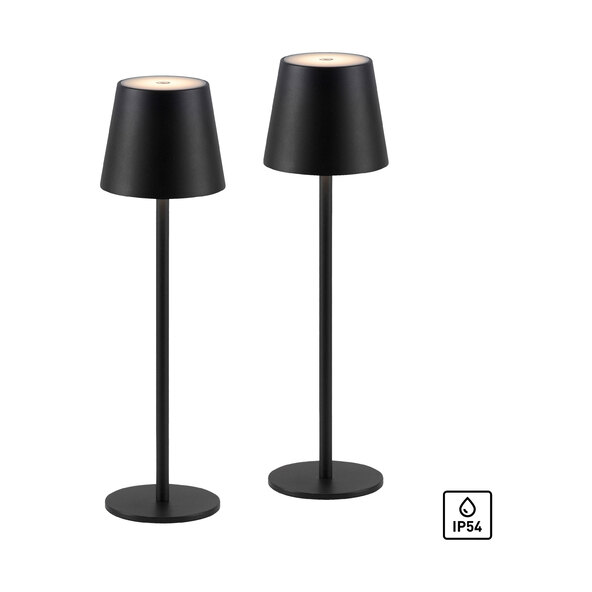Buria LED oppladbar bordlampe, sett med 2, svart