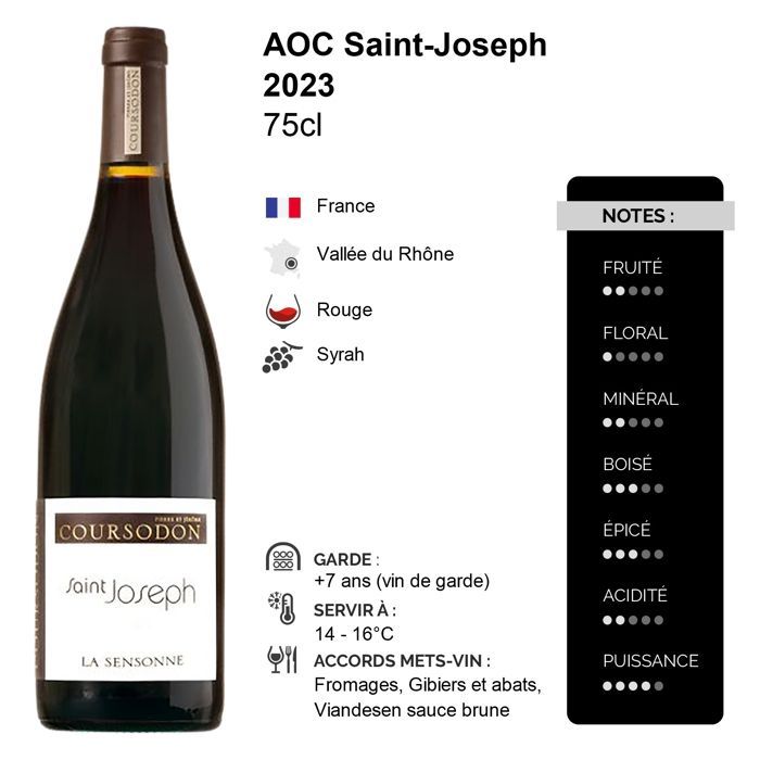 Jérôme Coursodon Saint-Joseph La Sensonne 2023 - Red Wine from the Rhône Valley (3x75cl)