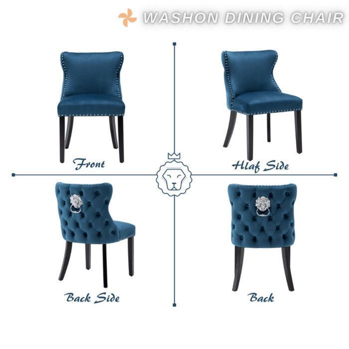 Wahson Eetkamerstoelenset van 4, Keukenstoelen met houten poten voor restaurants, Fluweel, Blauw