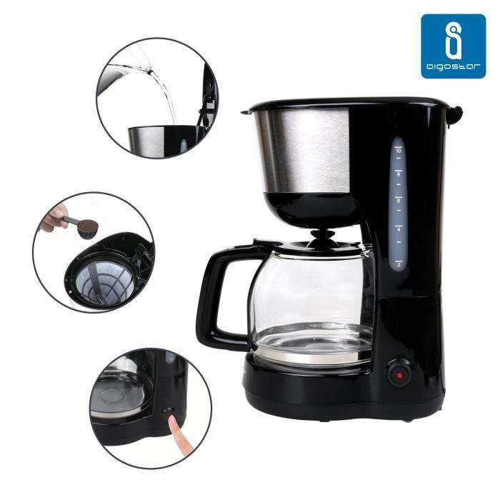 Aigostar Chocolate 30HIK - Caffettiera a filtro, 0% BPA, 1,25 L, 1000W. Filtro permanente, funzione di mantenimento in caldo. Design esclusivo.