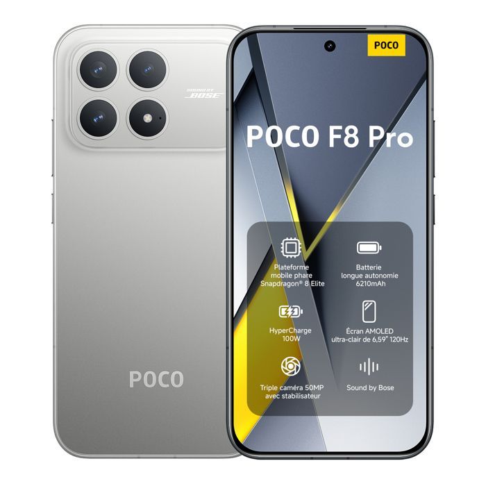 POCO F8 Pro Argento 12GB + 512GB - Processore Snapdragon® 8 Elite all'avanguardia, display AMOLED HyperRGB da 6,59
