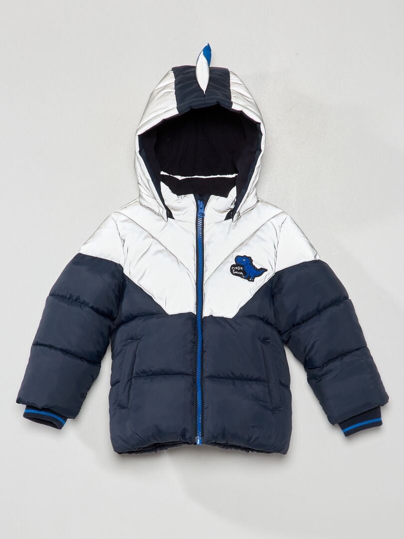 Chaqueta de plumas con bloques de color de dinosaurio - azul