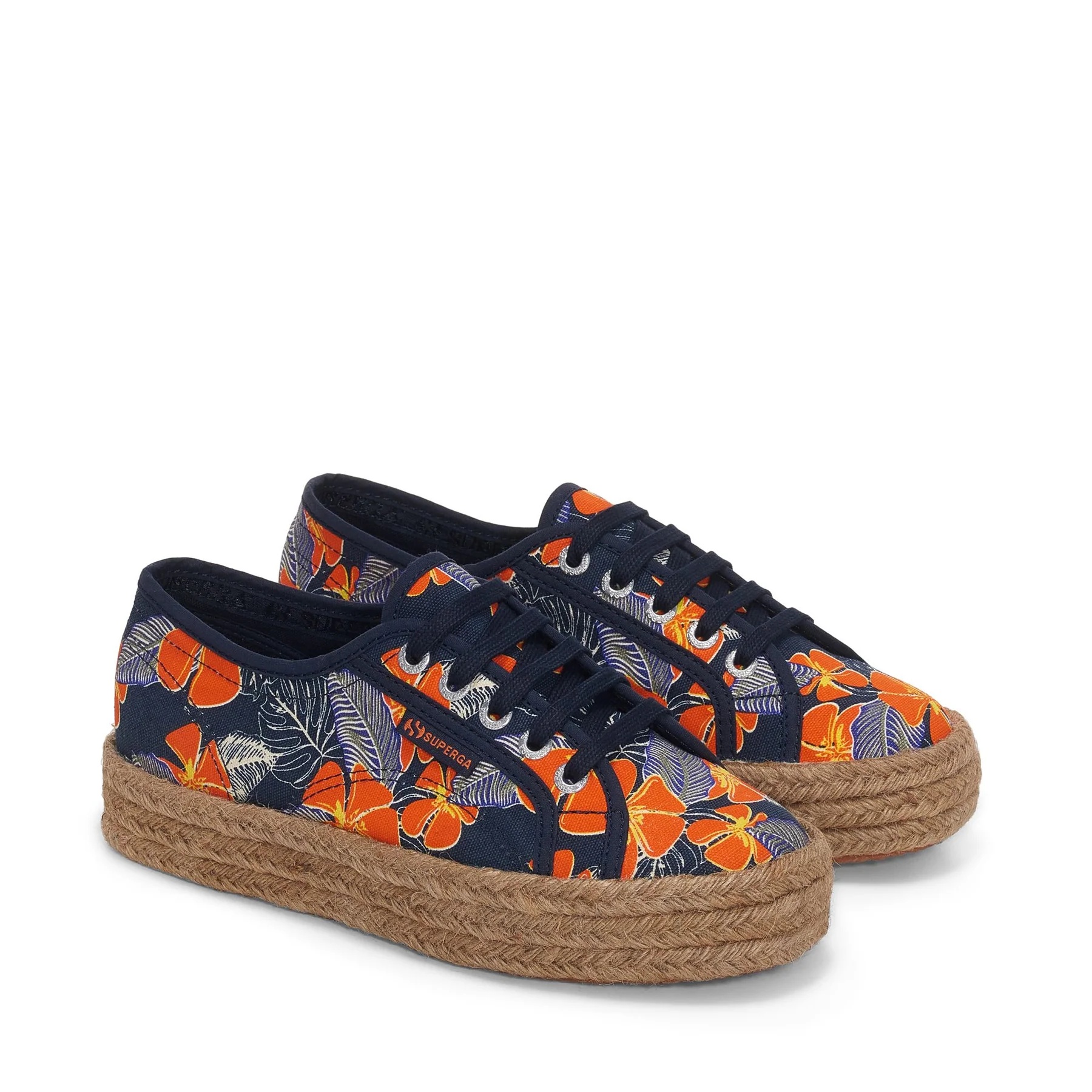 2730 ROPE HIBISCUS FLOWER PRINT-BLUE NAVY-ORANGE HIBISCUS