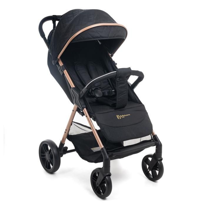 Bebelissimo – Ultrakompakter Kinderwagen – Leichtgewicht – Einhand-Faltmechanismus – Walnuss – Schwarz