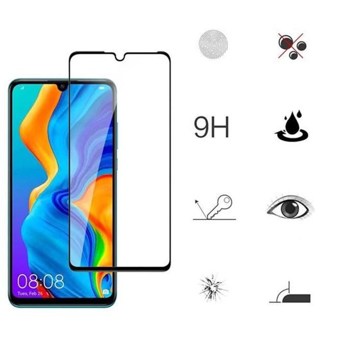 Displayschutzfolien aus gehärtetem Glas für HUAWEI P30 LITE. Vollständige Abdeckung durch schwarze Displayschutzfolie – extrem kratzfest (Härtegrad 9H).
