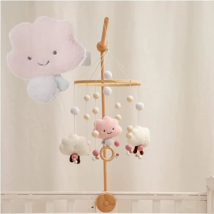 Móvil para cuna, móvil musical para cuna de niña, móvil de madera para cuna, campanillas para cuna.
