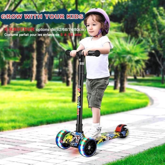 Children's Scooter for Ages 3-12, Wheels 3 Wheels, LED Flashing Lights, Adjustable Height, Maximum 100 kg