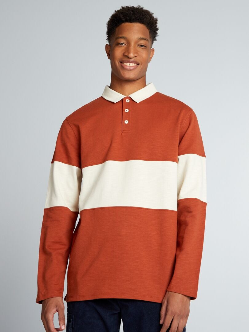 Polo shirt met lange mouwen van jersey +190 cm - BRUIN