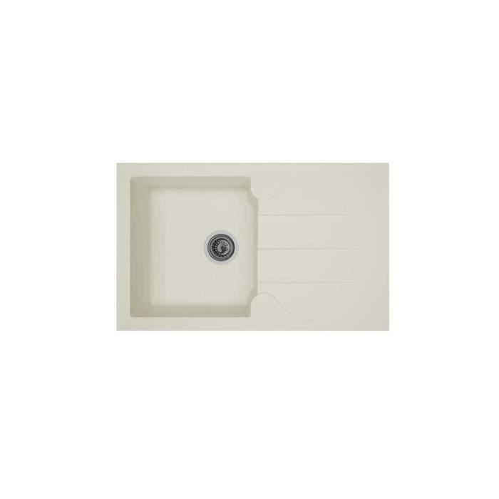 STRADOUR Evier cuisine à encastrer 1 bac + 1 égouttoir Aloa - Résine - 81 x 50 cm - Blanc