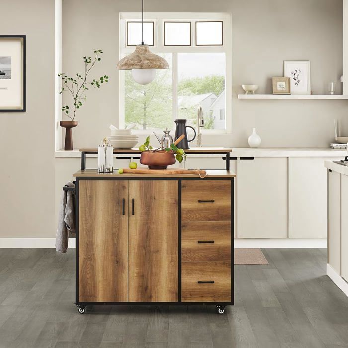 Isla de cocina SoBuy con 3 cajones, 2 puertas, toallero y estante adicional, tipo buffet, 113 x 69 x 106 cm.