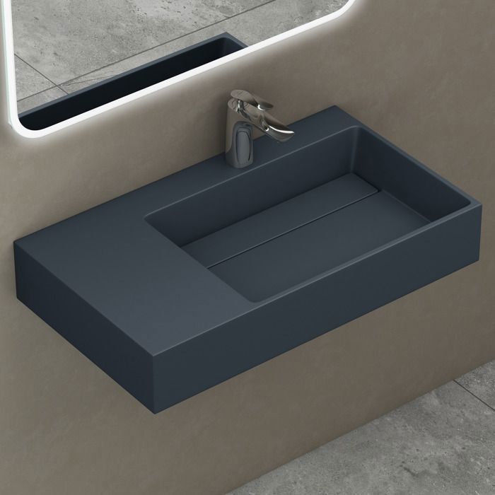 Lavabo mural doporro, gris mate/negro, 75 cm, lavabo de encimera con desagüe, lavabo rectangular, 75 x 43 x 13 cm, Colossum12-R