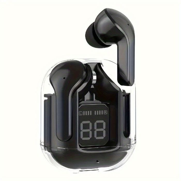 Auriculares inalámbricos transparentes y elegantes con cancelación de ruido, compatibles con todos los teléfonos móviles - color negro.