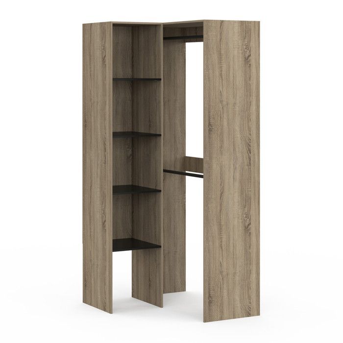 IDMARKET Dressing d'angle modulable L. 90 / 127 cm MELMAN double penderie + étagères bois et noir