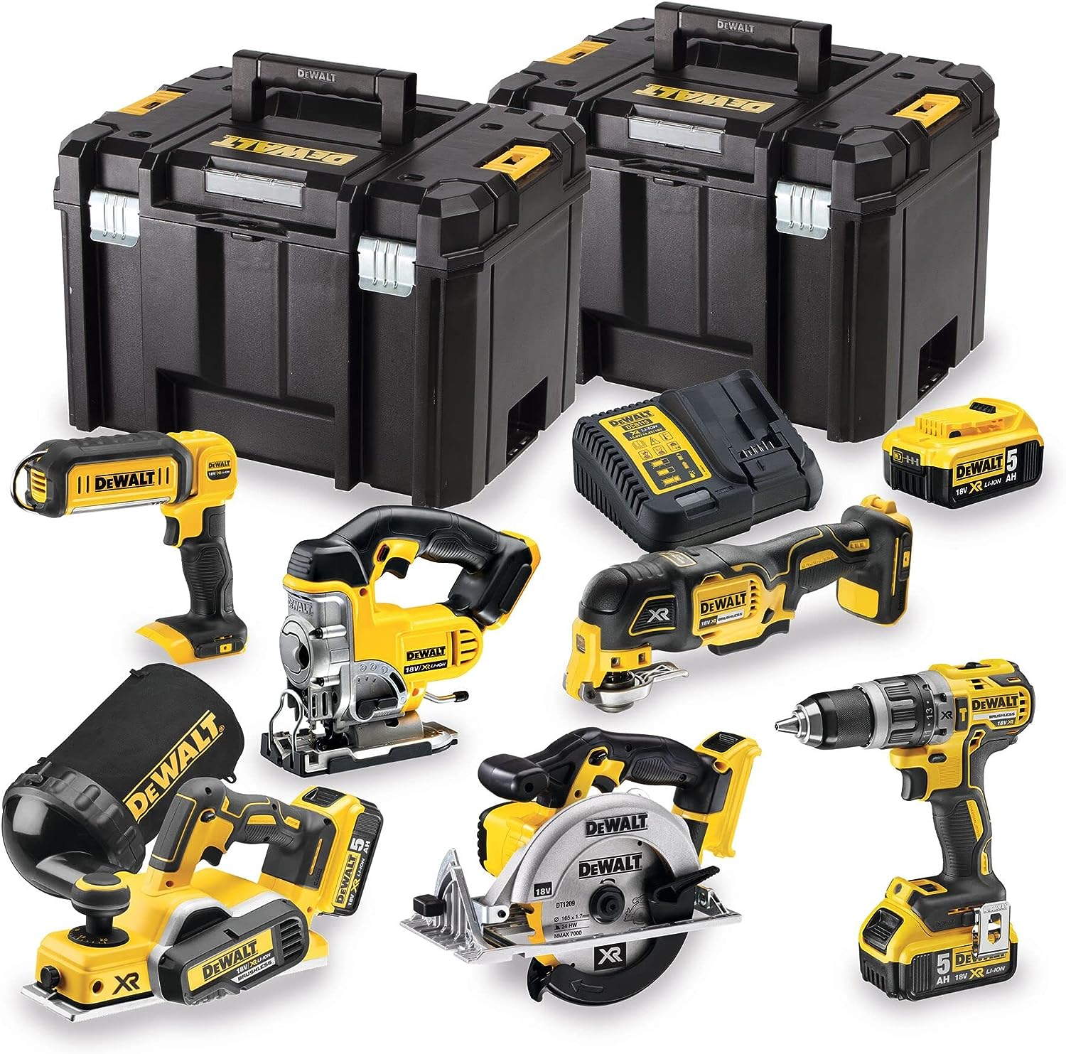 Set de scule fără fir DeWalt de 18 V, ideal pentru prelucrarea lemnului, DCK665P3T-GB.