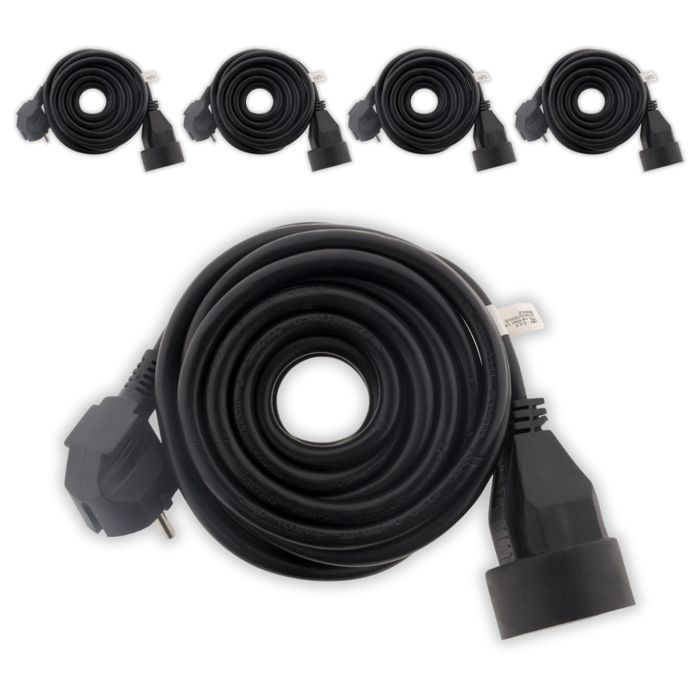 Juego de 5 extensiones 16A HO5VV-F 3G1.5mm² - Negras 3m - Zenitech