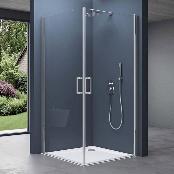 Mampara de ducha de diseño Rav24k de 70x80x195cm con 2 puertas pivotantes, cristal de seguridad transparente de 6 mm y su