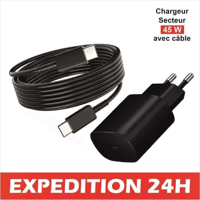 Cargador USB-C - Samsung - 45W - Carga rápida - Compatible con Galaxy S23/S22/S21 - Negro